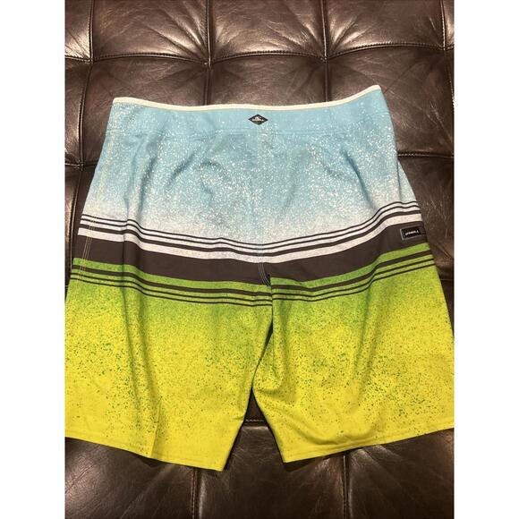New O'NEILL Swim Trunks Boardshorts Green Blue HYPERFREAK Mens 34 Stretch Pocket - Picture 6 of 6